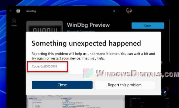 0x8d050003 Microsoft Store Error Windows 11 10