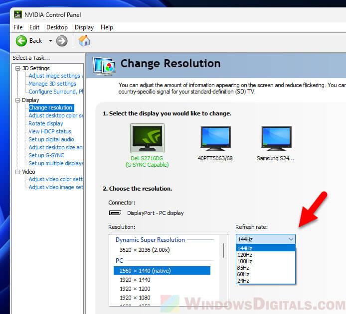 144Hz Monitor Only Showing 60Hz in Windows 11