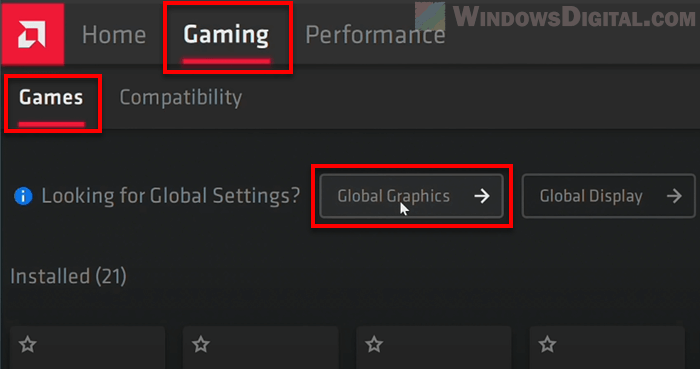AMD Radeon Global Graphics Settings Windows 11