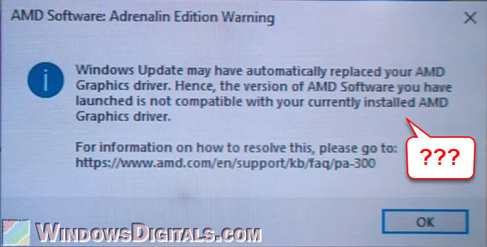 AMD Software Adrenalin Windows Update may have automatically replaced your AMD Graphics driver