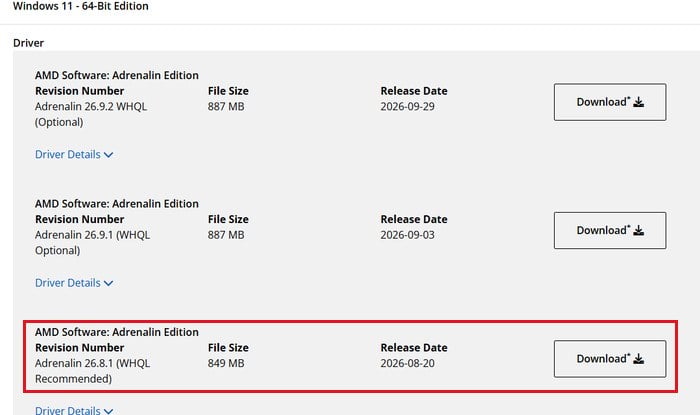 AMD previous drivers download page Adrenalin