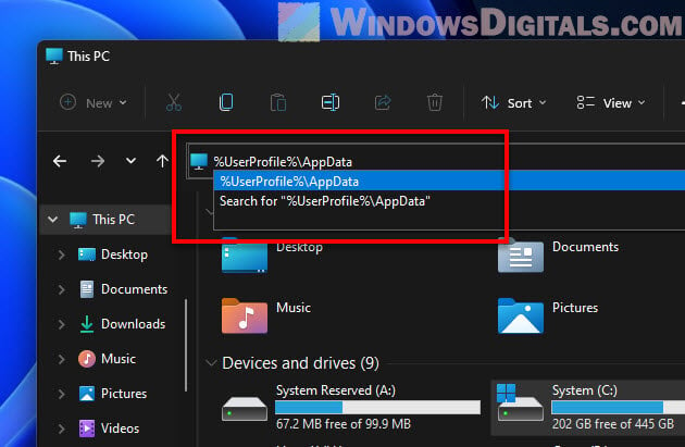 Access AppData Folder in Windows 11