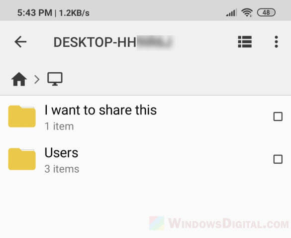 Access shared folder from Android using CX File Explorer