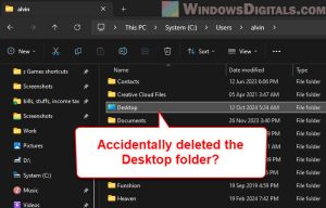 accidentally deleted desktop folder windows 11