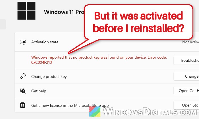 Activation Error Code 0xC004F213 After Reinstalling Windows 11 or 10