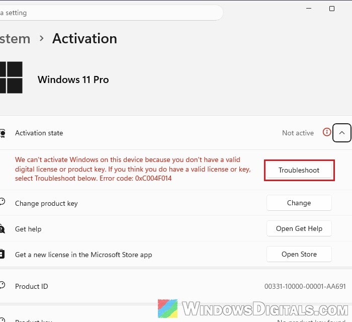Activation troubleshooter Windows 11