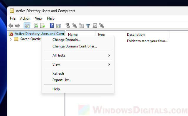 Active Directory Users and Computers Change Domain
