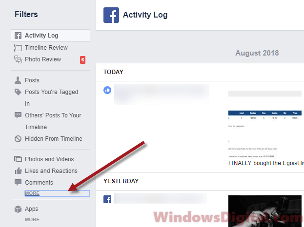 Facebook Activity Log