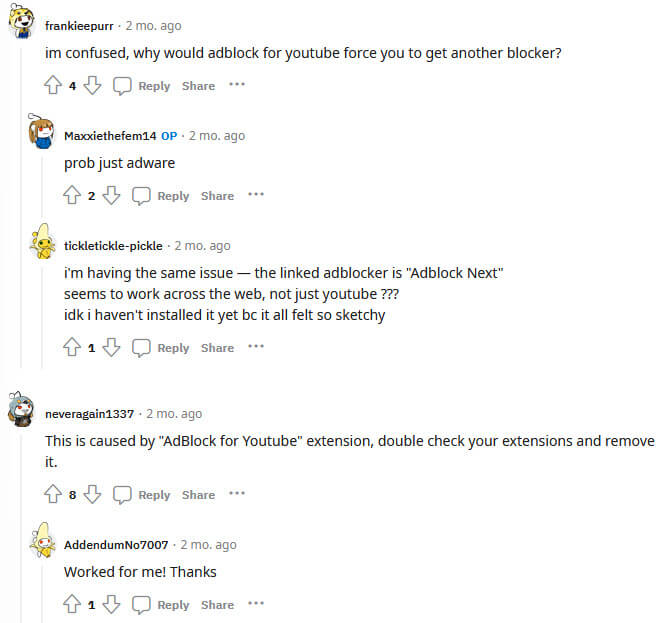 AdBlock Next YouTube Reddit