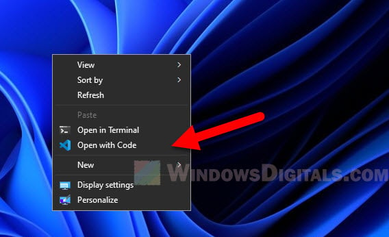 Add Open with code to Windows 11 Context Menu
