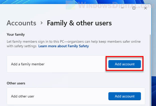 Add a family member in Windows 11