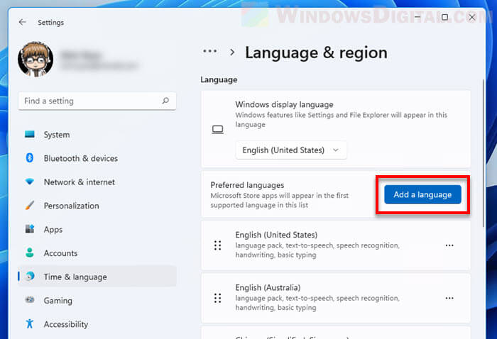 Add a language Windows 11
