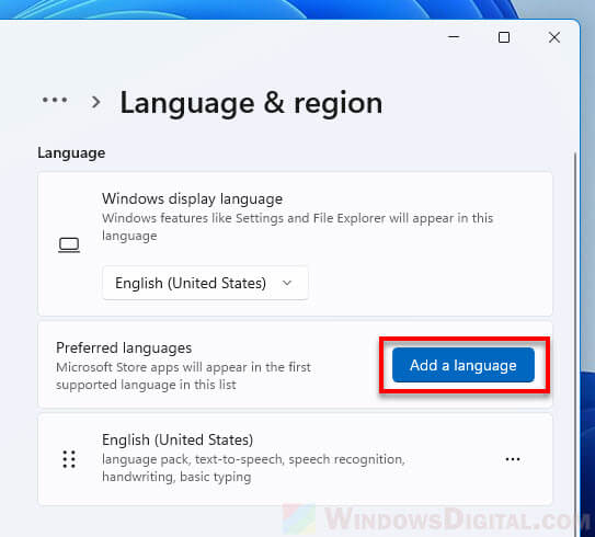 Add a language Windows 11