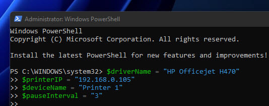 Add a printer by IP using PowerShell