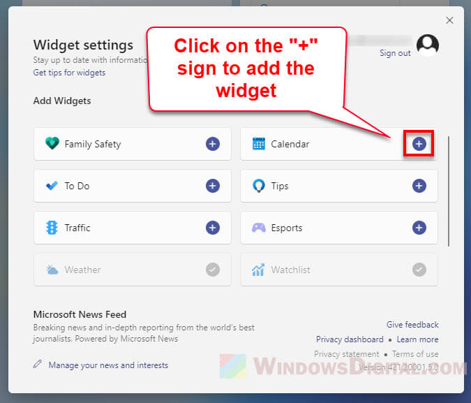 Add calendar weather widget in Windows 11