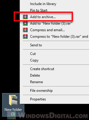 Add folder to archive WinRAR to password protect folder Windows 10