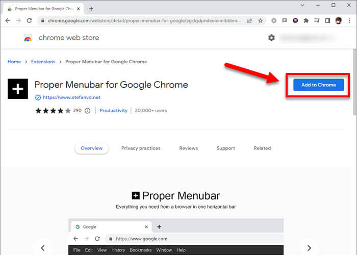 Add menu bar to Chrome