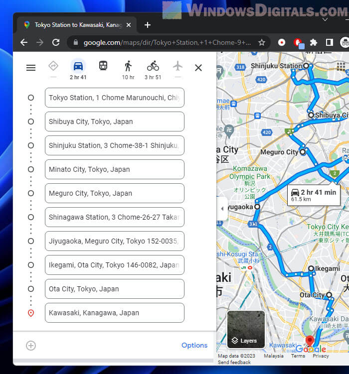 Add more than one destination in Google Maps