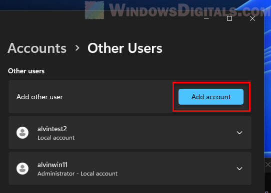 Add new user profile in Windows 11