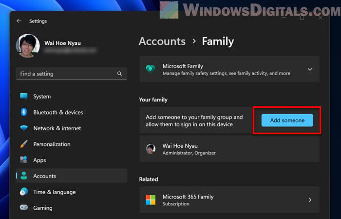 Add new user profile to Windows 11