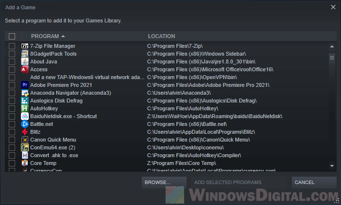 Add non-steam game or app to Library