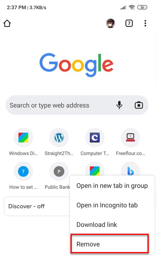 Add shortcut to Chrome homepage Android
