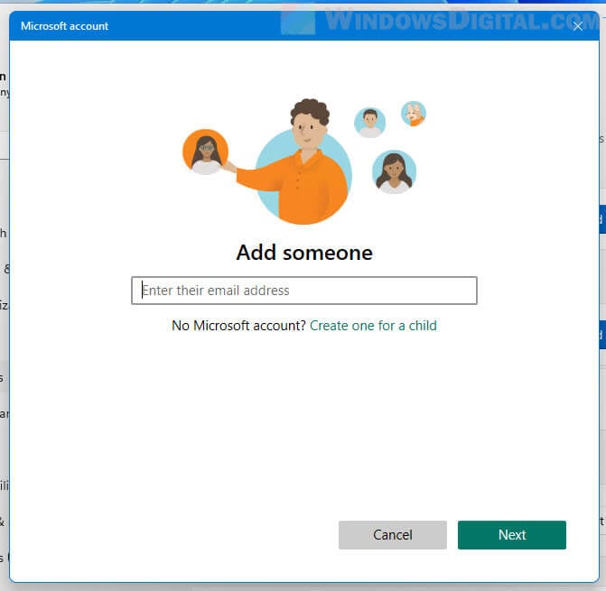 Add someone Microsoft account Windows 11