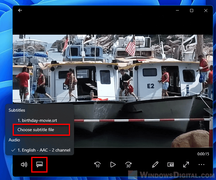Add subtitles in Movies TV Windows 11