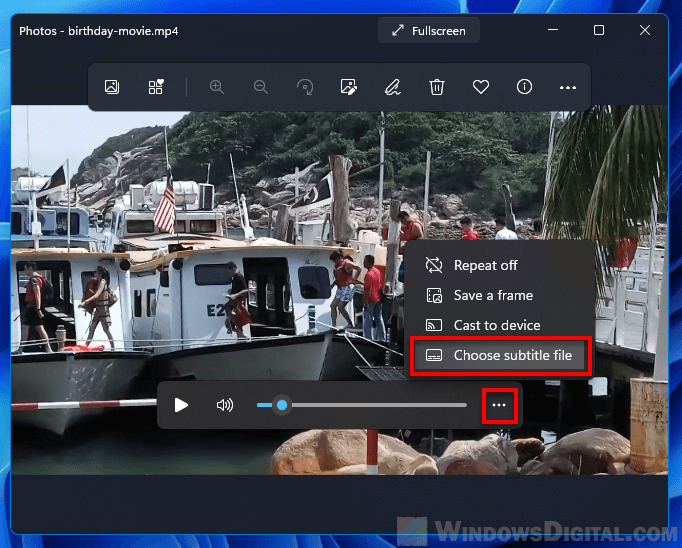 Add subtitles to Photos app Windows 11