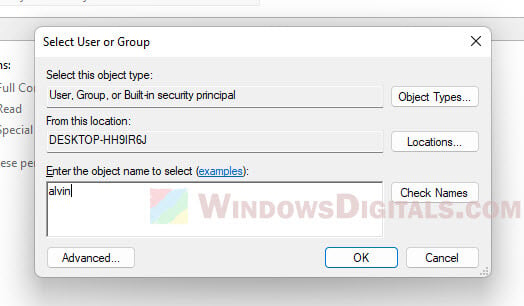 Add user or group Registry Editor