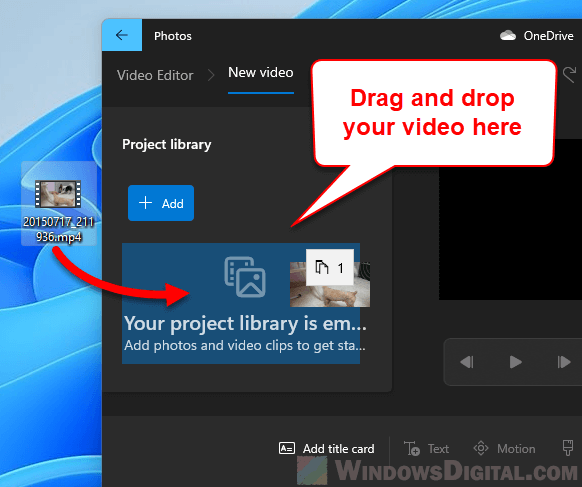 Add video to project library to rotate