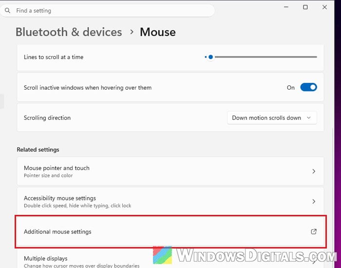 Additional mouse settings Windows 11