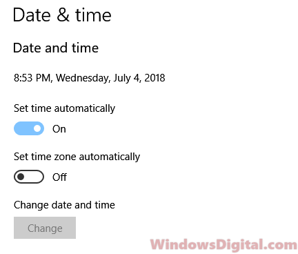 Adjust date and time Windows 10