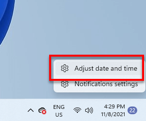 Adjust date and time Windows 11