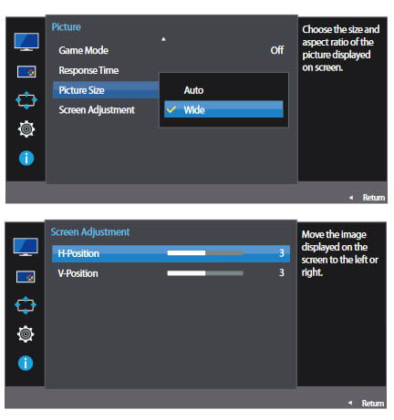 Adjust monitor image size screen smaller than monitor