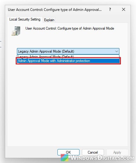Admin Approval Mode with Administrator protection in Local Security Policy