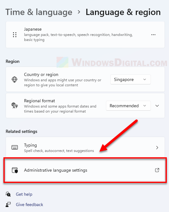Administrative language settings Windows 11