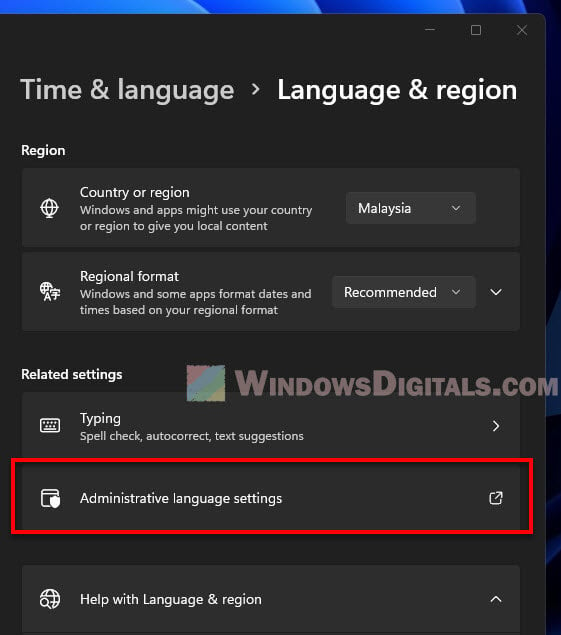 Administrative language settings