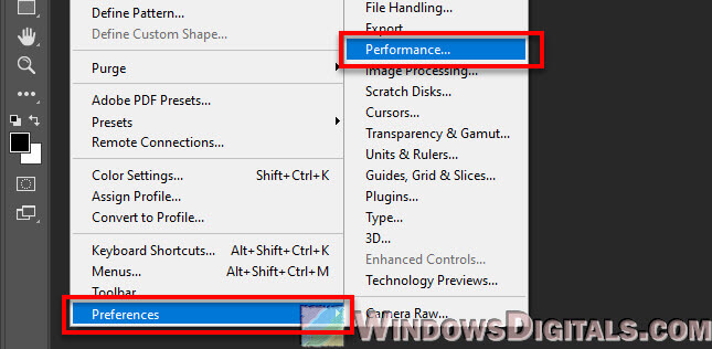 Adobe Photoshop Preferences Performance Settings