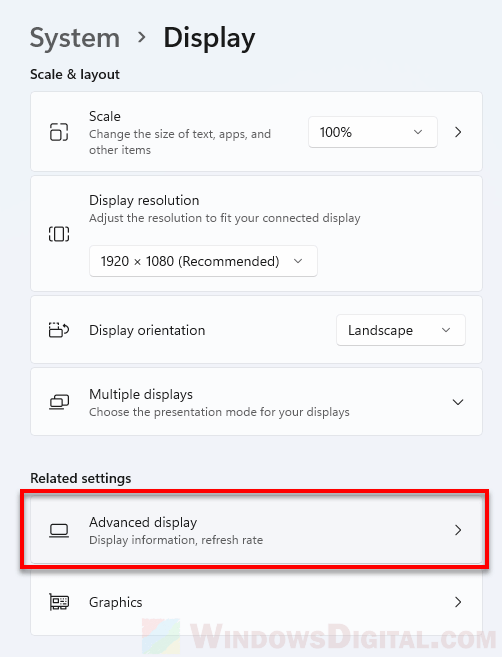 Advanced Display Settings Windows 11