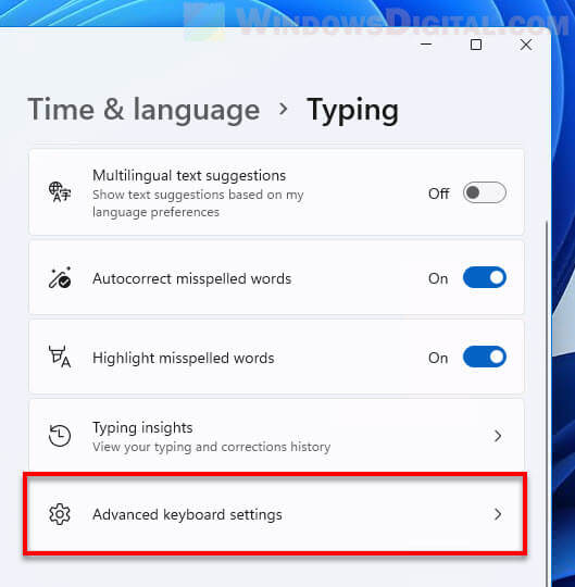 Advanced keyboard settings