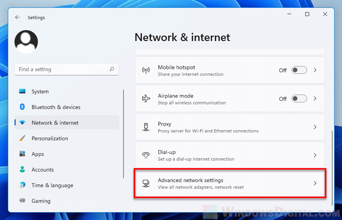 Advanced network settings Windows 11