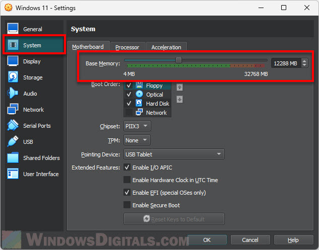 Allocate more RAM to VirtualBox VM Windows 11 10