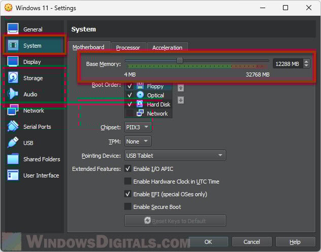 Allocate more RAM to VirtualBox VM Windows 11 10