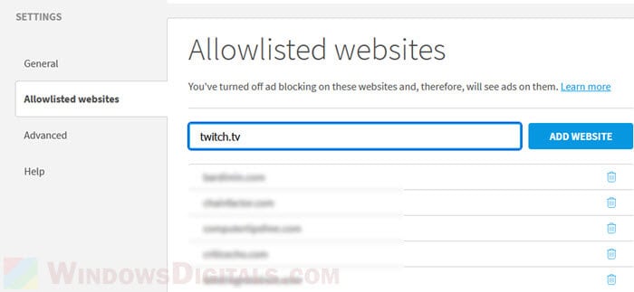 Allow Twitch on Ad blocker whitelist