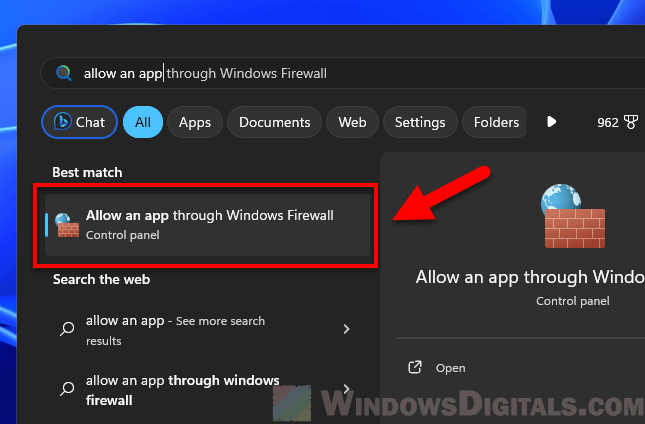 Allow an app through Firewall Windows 11