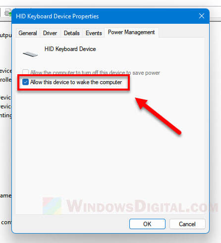 Allow keyboard to wake computer Windows 11