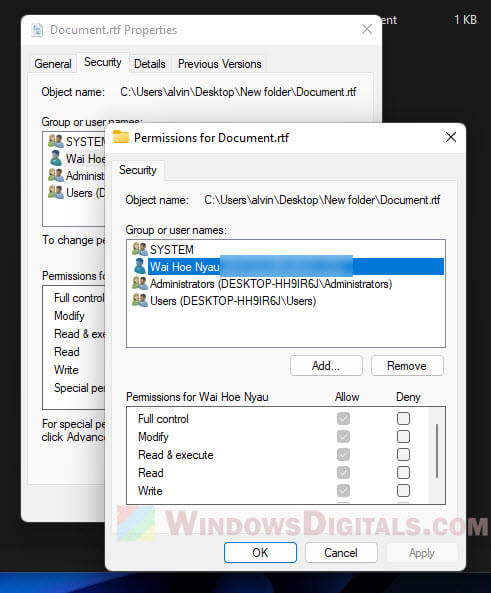 Allow read and write permissions for files or folders Windows 11