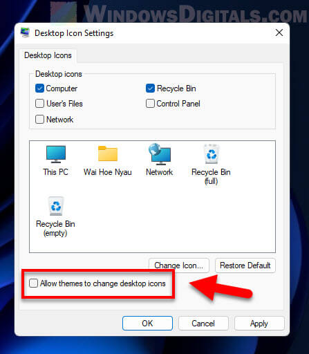 Allow themes to change desktop icons Windows 11