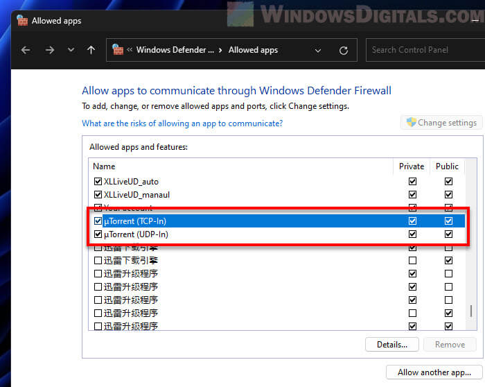 Allow uTorrent through Windows 11 Firewall